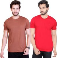 LUCfashion Solid Men's Round Neck Brown, Red T-Shirt(Pack of 2)