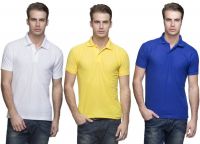 Lambency Solid Men's Polo Neck White, Yellow, Blue T-Shirt(Pack of 3)
