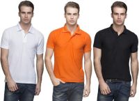 Lambency Solid Men's Polo Neck White, Orange, Black T-Shirt(Pack of 3)