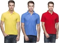Lambency Solid Men's Polo Neck Yellow, Light Blue, Red T-Shirt(Pack of 3)