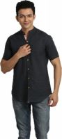Nick&Jess Men's Solid Casual Linen Grey Shirt