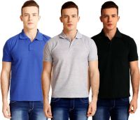 Nimya Solid Men's Polo Neck Grey, Blue, Black T-Shirt(Pack of 3) Nimya Solid Men's Polo Neck Grey, Blue, Black T-Shirt(Pack of 3)