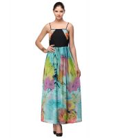 Nineteen Blue and Black Casual Polyester Long Maxi Dress