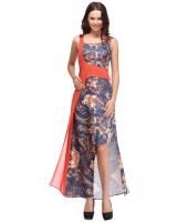 Nineteen Blue and Orange Printed Cotton Long Maxi Dress