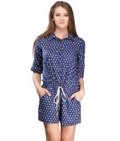 Nineteen Blue and White Casual Rayon Short Jumpsuit