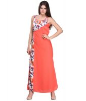 Nineteen Orange and White Casual Polyester Long Maxi Dress