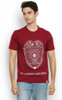 Police Printed Men's Round Neck Maroon T-Shirt