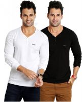 Rodid Solid Men's V-neck White, Black T-Shirt(Pack of 2)