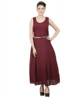 Sei Bello Maroon Crepe Maxi Dress