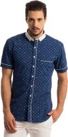 Specimen Men's Polka Print Casual Dark Blue Shirt