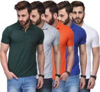 TSX Solid Men's Polo Neck Multicolor T-Shirt(Pack of 5)