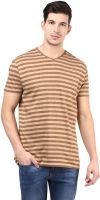 T-shirt Company Striped Men's V-neck Brown T-Shirt