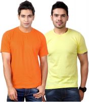 Top Notch Solid Men's Round Neck Orange, Yellow T-Shirt(Pack of 2)