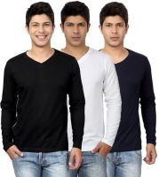 Top Notch Solid Men's V-neck Black, White, Blue T-Shirt(Pack of 3)