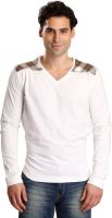 Bombay High Solid Men's V-neck White T-Shirt