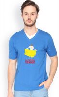Campus Sutra Solid Men's V-neck Blue T-Shirt