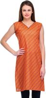 Cenizas Casual Printed Women's Kurti(Orange)