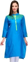Cenizas Casual Self Design Women's Kurti(Blue)