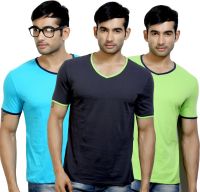 Design Classics Solid Men's V-neck Multicolor T-Shirt(Pack of 3)