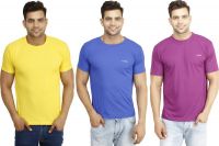 Eprilla Solid Men's Round Neck Purple, Blue, Yellow T-Shirt(Pack of 3)