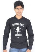 Hueman Printed Men's V-neck Black T-Shirt