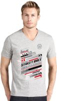 Hueman Printed Men's V-neck Grey T-Shirt