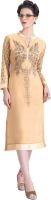 Khushali Party, Festive Self Design, Embroidered Women's Kurti(Beige)