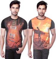 LUCfashion Printed Men's Round Neck Black, Black T-Shirt(Pack of 2)