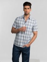 Mavango Men's Checkered Casual Grey, Blue Shirt