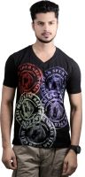 Spur Printed Men's V-neck Black T-Shirt