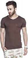 Tinted Solid Men's V-neck Brown T-Shirt