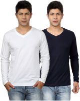 Top Notch Solid Men's V-neck Red, Orange T-Shirt(Pack of 2)