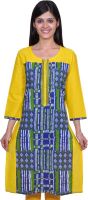 Vasudha Casual Printed Women's Kurti(Yellow, Blue)