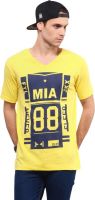 Yepme Graphic Print Men's V-neck Yellow T-Shirt