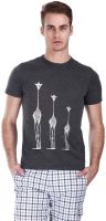 Zobello Self Design Men's Round Neck Grey T-Shirt