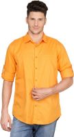 AJ Dezines Men's Self Design Casual Orange Shirt