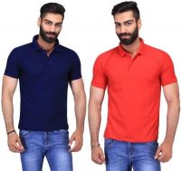 AVE Solid Men's Polo Neck Dark Blue, Red T-Shirt(Pack of 2)