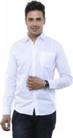 Adhaans Men's Striped Formal White Shirt