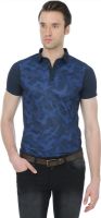 Basics Printed Men's Polo Neck Dark Blue T-Shirt