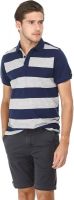 Basics Striped Men's Polo Neck Dark Blue T-Shirt