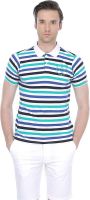 Basics Striped Men's Polo Neck Green T-Shirt