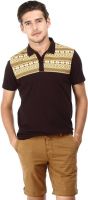 Basics Striped Men's Polo Neck Brown T-Shirt