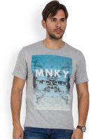 Blue Monkey Printed Men's Round Neck Grey T-Shirt