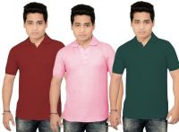 BrandTrendz Solid Men's Polo Neck Maroon, Pink, Green T-Shirt(Pack of 3)