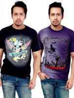 Crypticvoodoo Graphic Print Men's Round Neck Purple, Black T-Shirt(Pack of 2)