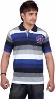 Dearclass Striped Men's Polo Neck Blue T-Shirt Dearclass Striped Men's Polo Neck Blue T-Shirt