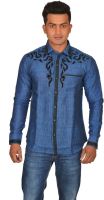 DoubleF Men's Self Design Casual Blue Shirt