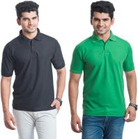 Eprilla Solid Men's Polo Neck Black, Light Green T-Shirt(Pack of 2)