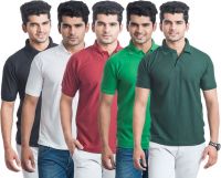 Eprilla Solid Men's Polo Neck Multicolor T-Shirt(Pack of 5)