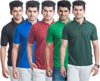 Eprilla Solid Men's Polo Neck Multicolor T-Shirt(Pack of 5)